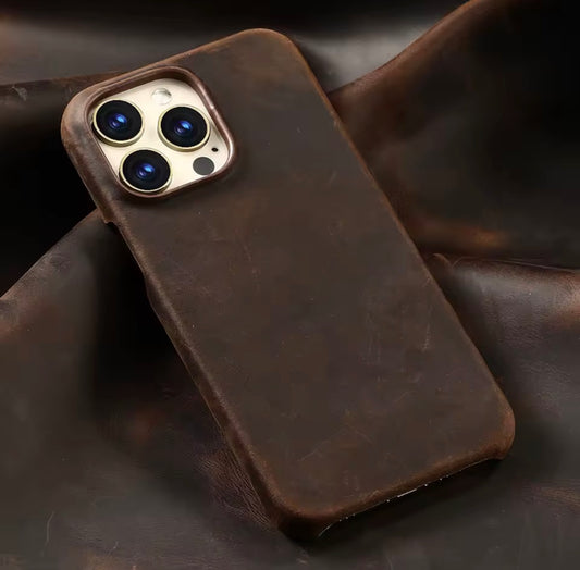 Luxury Pull-Up Leather MagSafe Case – Handcrafted Full-Grain Cowhide for iPhone