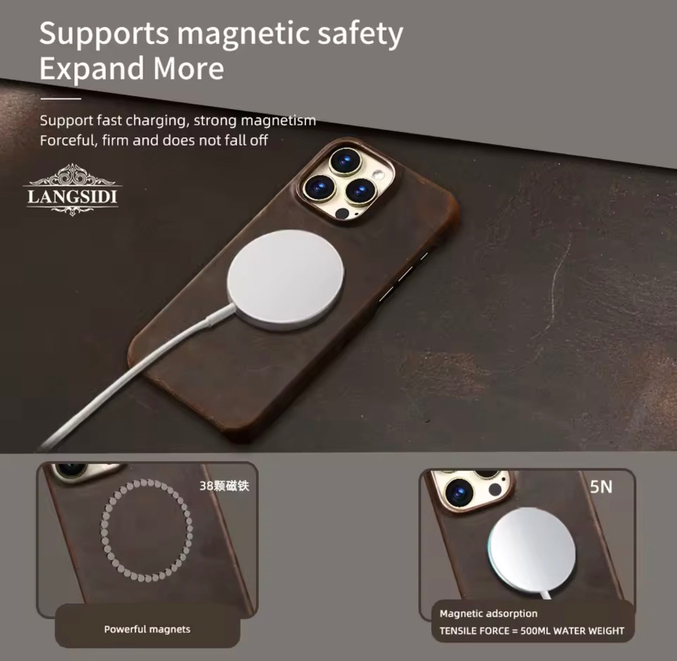 Luxury Pull-Up Leather MagSafe Case – Handcrafted Full-Grain Cowhide for iPhone