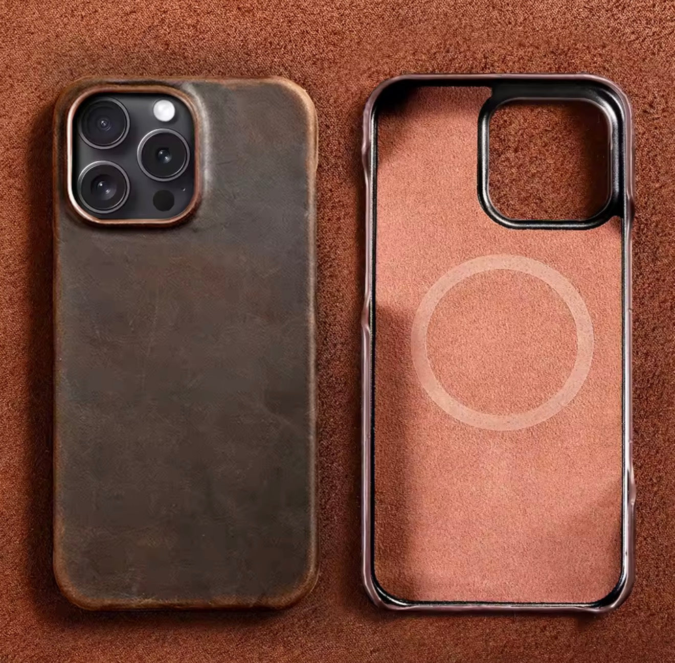 Luxury Pull-Up Leather MagSafe Case – Handcrafted Full-Grain Cowhide for iPhone