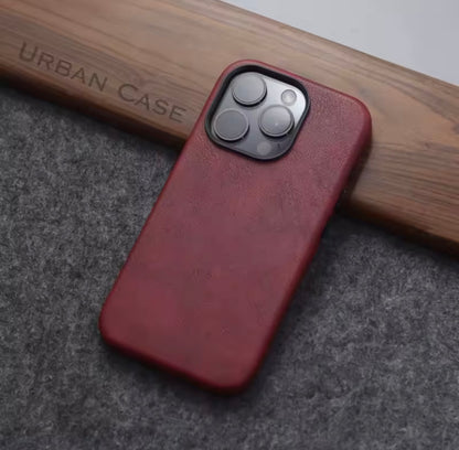 Retro Crazy Horse Leather MagSafe Case – Vintage Magnetic Cover for iPhone