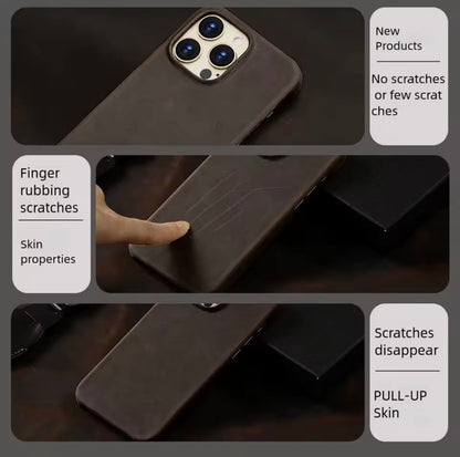 Luxury Pull-Up Leather MagSafe Case – Handcrafted Full-Grain Cowhide for iPhone